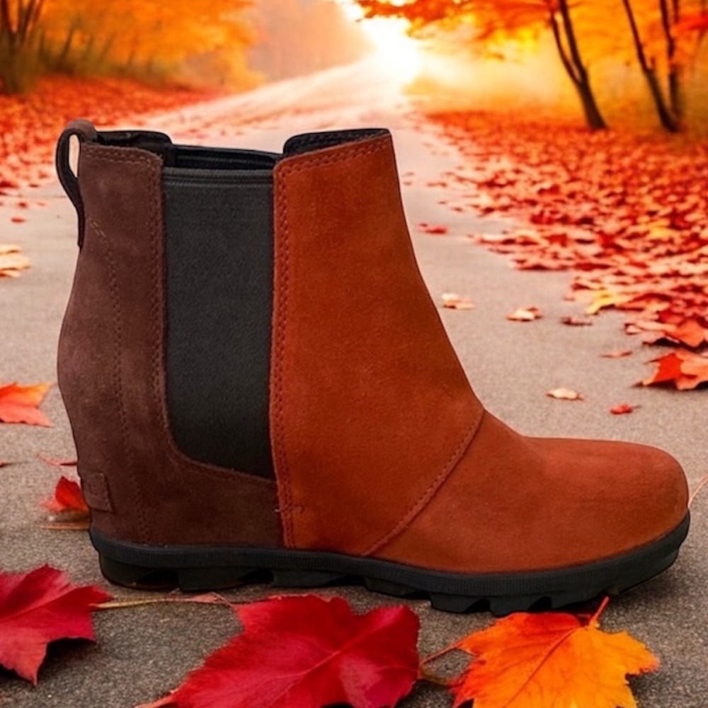 Sorel Joan of Arctic Chelsea II Boot Suede Ankle Boots Rust and Brown Size‎ 9